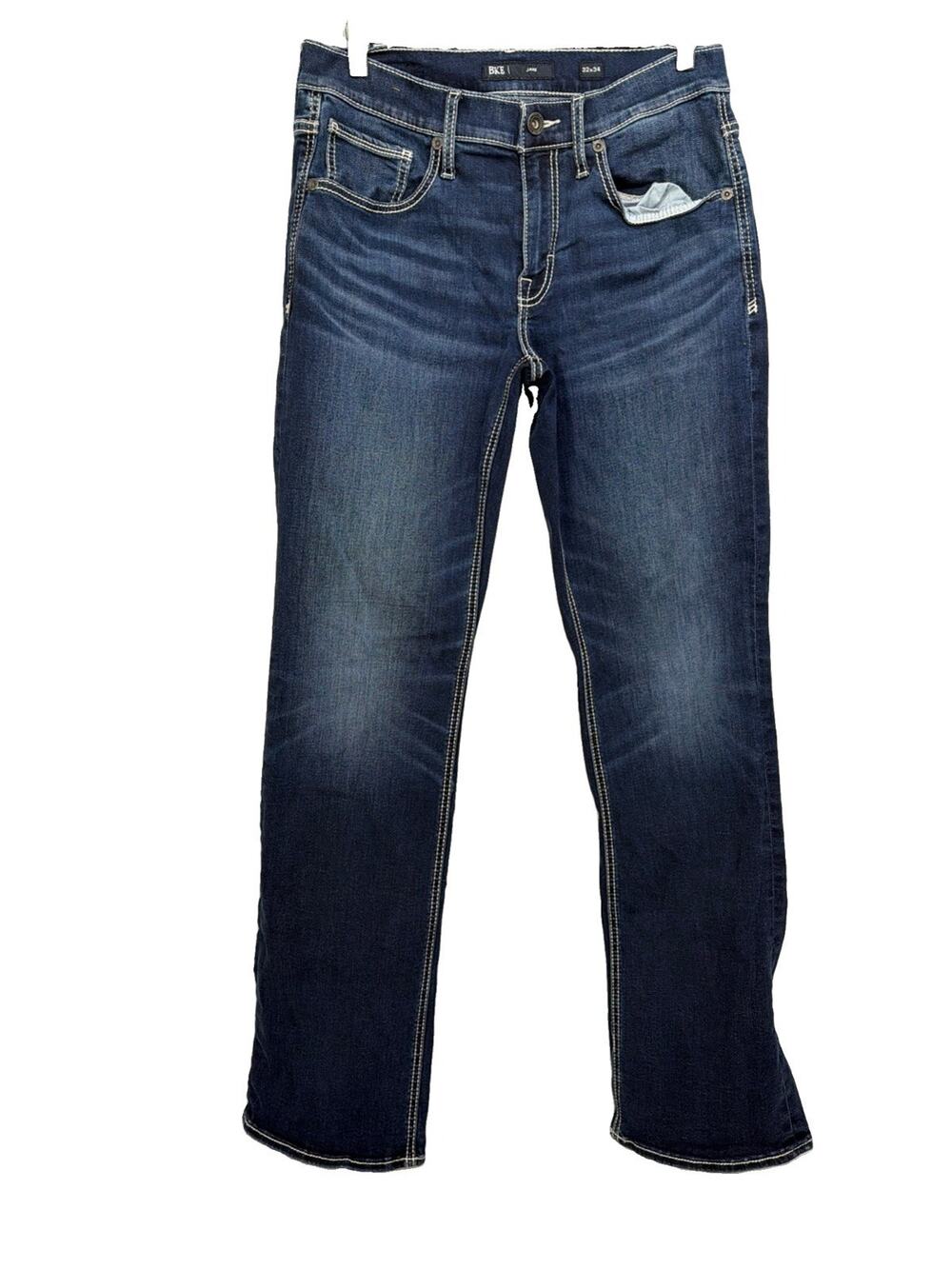 BKE Jake Jeans Mens 32x34 Blue Relaxed Straight Faded Dark Wash Stretch Comfort